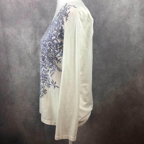 Weekends by Chico's Shirt Women 1 Medium Long Sleeve Rhinesone Floral Cotton Top - Picture 7 of 14